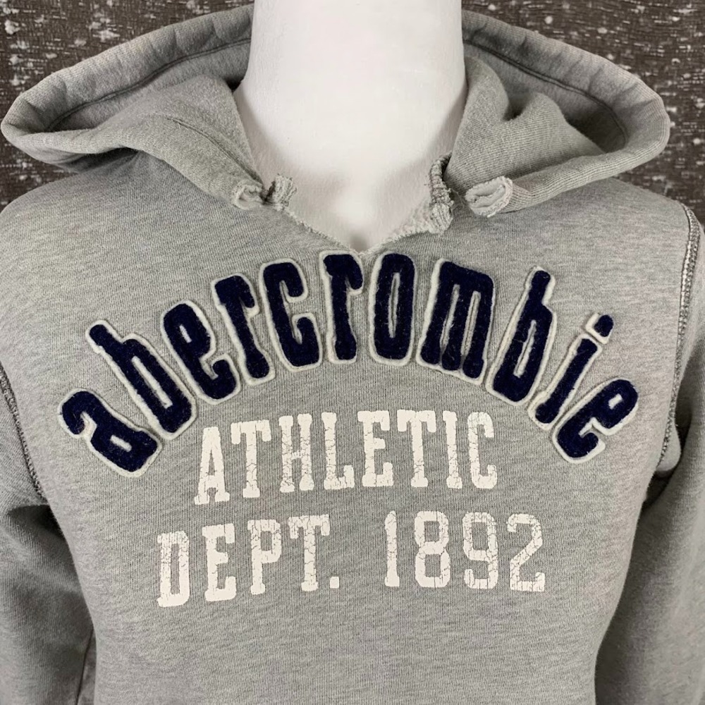 Vintage Y2K Abercrombie & Fitch Gray Pullover Hoodie Sweatshirt Preppy Juniors M - Picture 2 of 9